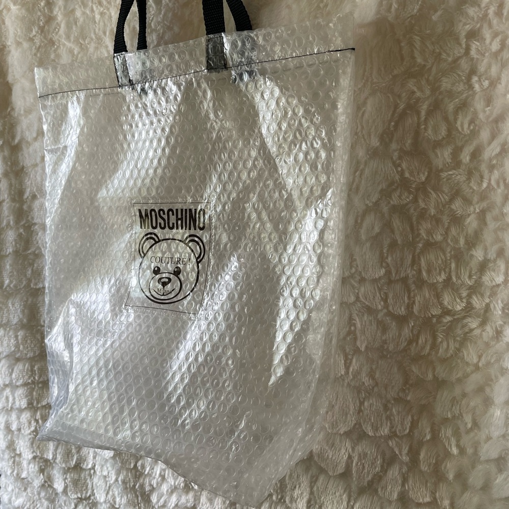 MOSCHINO Teddy couture Milano clear bubble shoe dust bag, with black handles. - Picture 2 of 7